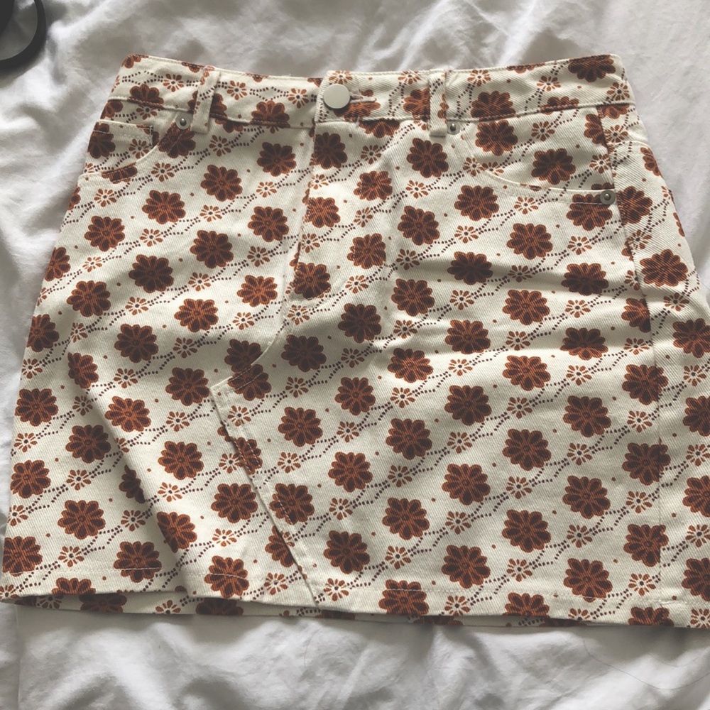Floral patterned denim mini skirt